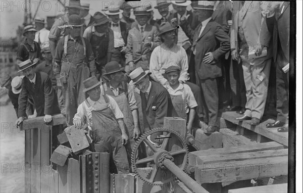 Mayor Mitchel opens gates, between c1915 and c1920. Creator: Bain News Service.