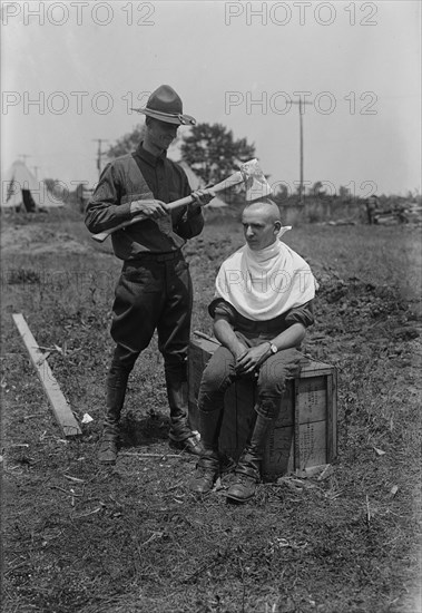 Signal Corps barber, between c1915 and c1920. Creator: Bain News Service.