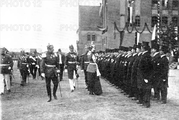 A royal salute: Queen Victoria of Sweden visiting her regiment, the Fusiliers...at Stettin, 1909. Creator: Topical Press Agency.