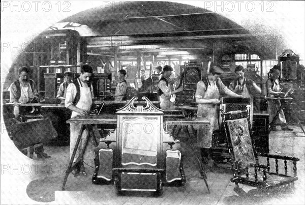 Making aids to beauty: mirror and furniture fitters and polishers, 1909. Creator: Unknown.