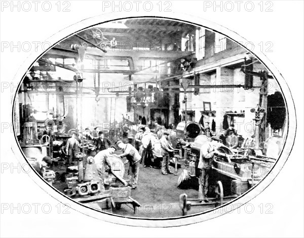 The making of the engines that drive cotton-mills: one of the erecting-shops, 1909. Creator: Unknown.