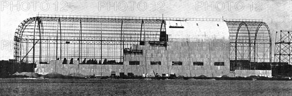 A sight England is to see before long: a shed for a dirigible balloon under construction...1909. Creator: Illustrations Bureau.