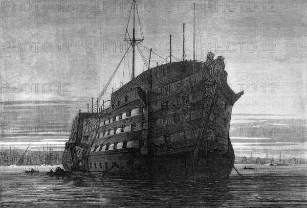 The Dreadnought, hospital ship for seamen, at Greenwich, 1870. Creator: Unknown.