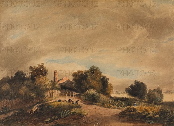 Landscape with a Cottage and Wheelbarrow, 1809. Creator: David Cox the Elder.