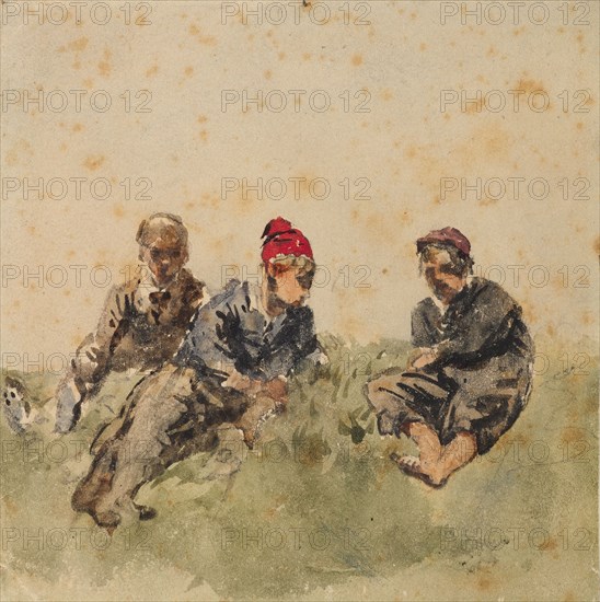 Study of Three Male Figures Lying on a Bank, c1820s. Creator: David Cox the Elder.