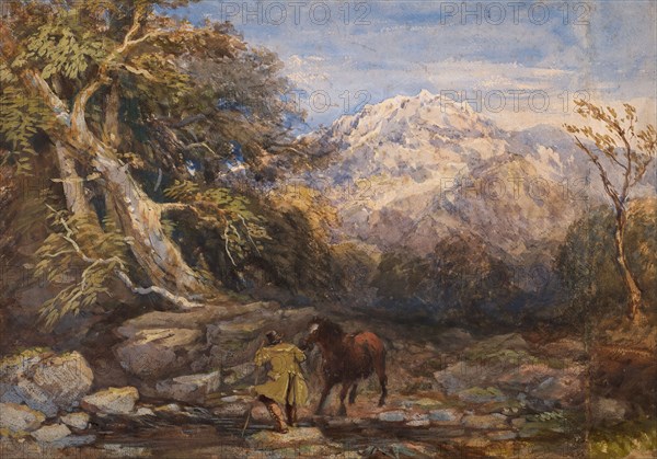 Scene in North Wales, With Man Leading a Horse, c1830s. Creator: David Cox the Elder.