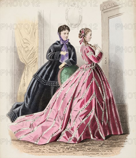 Fashion Plate - Petit Courrier des Dames 'Modes de Paris', 1865-66. Creator: Gilquin fils.