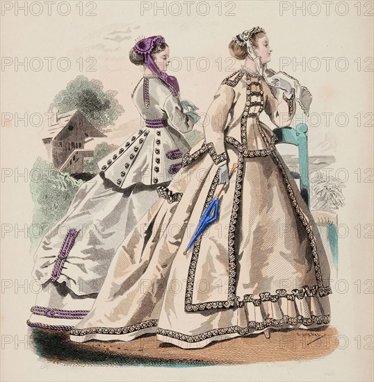 Fashion Plate - Petit Courrier des Dames 'Modes de Paris', 1866-67. Creator: Gilquin fils.