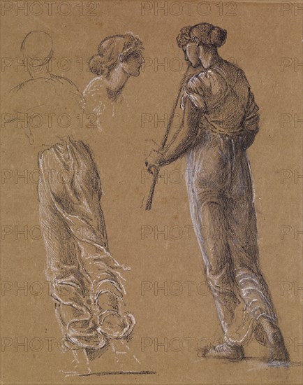 St George Series - Studies of Female Attendant scattering Flowers for 'The Return of St..., 1865-66. Creator: Sir Edward Coley Burne-Jones.