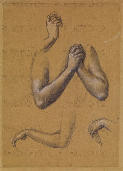 St George Series - Studies of Arms and Hands for 'St George slaying the Dragon' and..., 1865-66. Creator: Sir Edward Coley Burne-Jones.