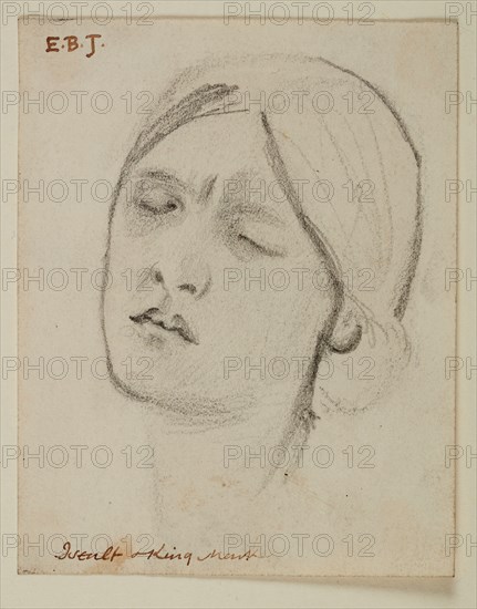 King Mark and La Belle Iseult - Study for the Head of Iseult, 1862. Creator: Sir Edward Coley Burne-Jones.