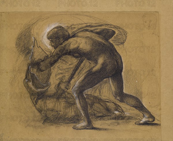 St George Series - Male Nude - Study for 'St George slaying the Dragon', 1865-1866. Creator: Sir Edward Coley Burne-Jones.