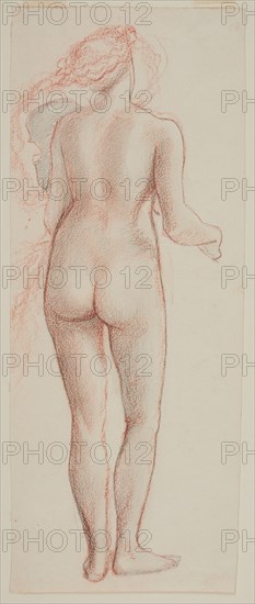 Female nude - study of a figure seen from the back, holding violin and bow, 1865-67. Creator: Sir Edward Coley Burne-Jones.