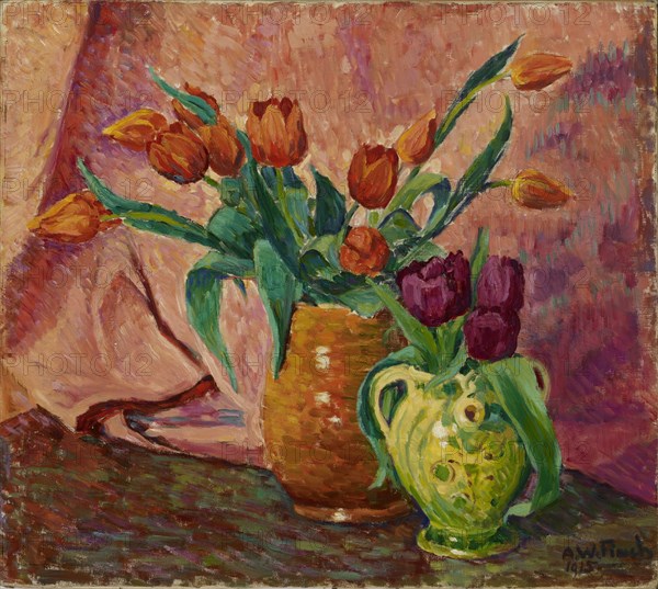 Two Vases with Tulips, 1915. Creator: Alfred William Finch.