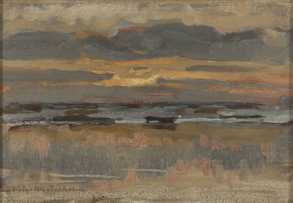 The sun sets on a cloud at the seaside, 1882. Creator: Victor Westerholm.