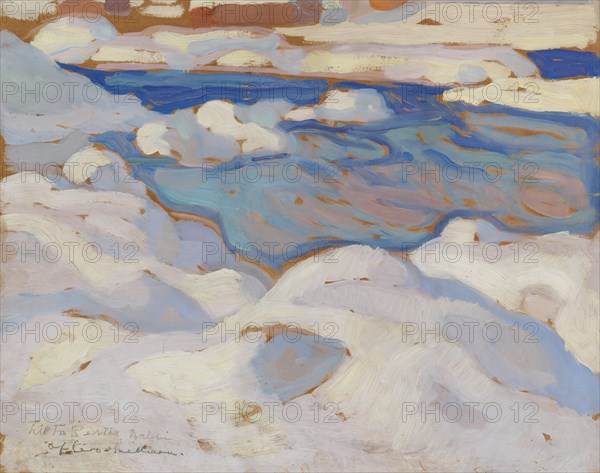 Winter landscape, rapids, early-mid 20th century. Creator: Eero Snellman.