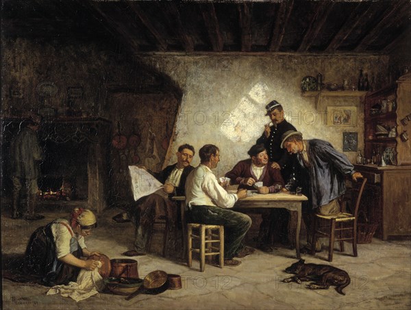 A Game of Piquet, 1869. Creator: Adolf von Becker.