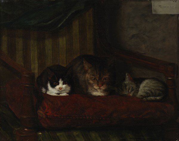 Cat with Kittens, 1863. Creator: Adolf von Becker.