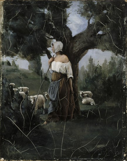 Shepherdess and Sheep, 1879. Creator: Aukusti Uotila.