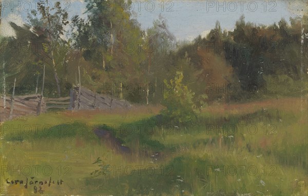 Meadow and Fence, 1882. Creator: Eero Jarnefelt.