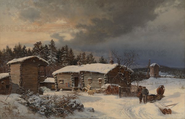 Winter Landscape with Farmhouse in Häme, 1866. Creator: Hjalmar Munsterhjelm.