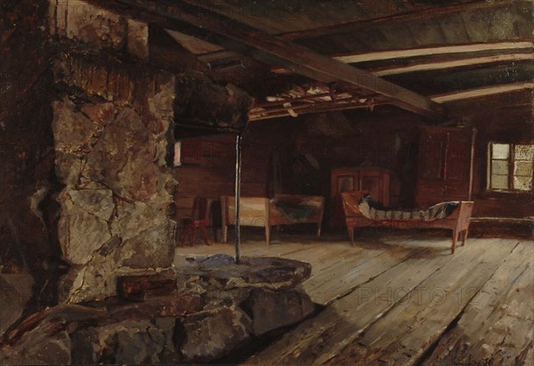 Interior view of Hämäläinen pirt, 1870. Creator: Karl Emanuel Jansson.