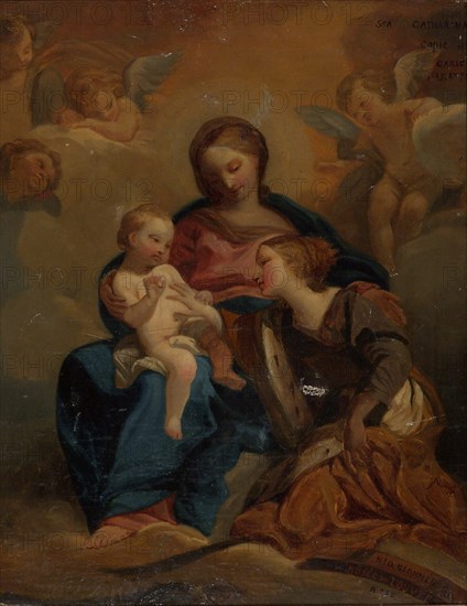 The Mystical Marriage of Saint Catherine, copy, 1850. Creator: Nils Jakob Blommer.