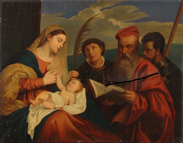 Mary with Child, St. Stephen, St. Jerome and St. Mauritius, a copy after Titian, 1849. Creator: Nils Jakob Blommer.