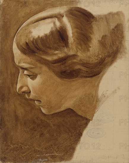 Portrait of a woman (Edla Blommér?); unfinished, 1852. Creator: Nils Jakob Blommer.