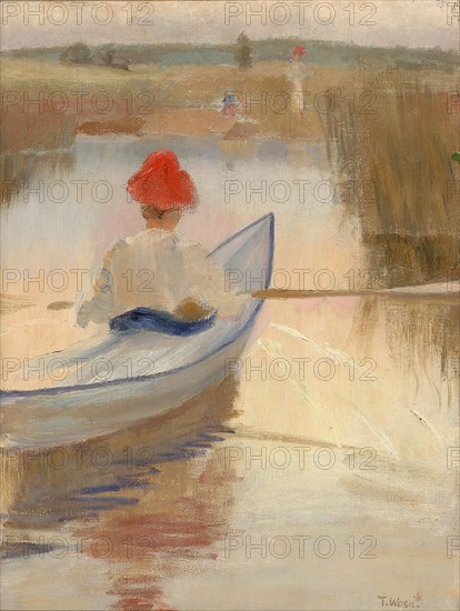 Woman Rowing, Wearing a Red Hat, 1889. Creator: Torsten Wasastjerna.