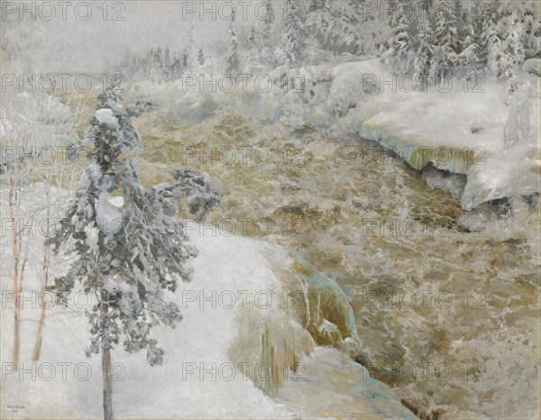 Imatra Falls in Snow; Imatra in Winter, 1893. Creator: Akseli Gallen-Kallela.