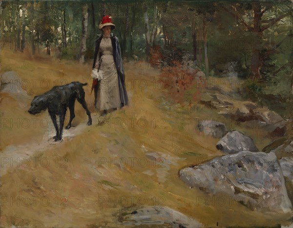 On the Shore Bank (Annie Edelfelt with a Dog), c1883. Creator: Albert Edelfelt.