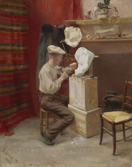 Emil Wikström in His Studio in Paris, 1892. Creator: Dora Wahlroos.