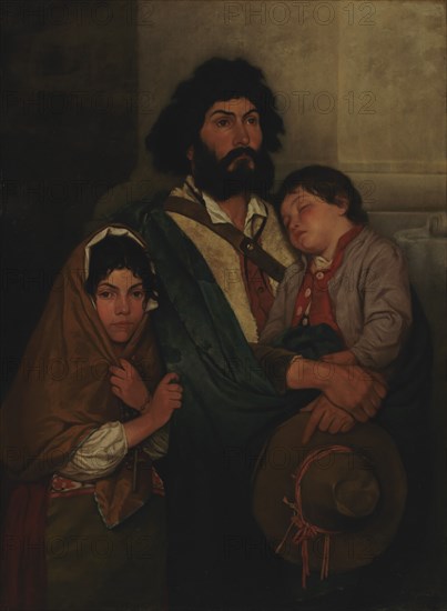 A Father with His Two Childen from Subiaco, 1868. Creator: Severin Falkman.