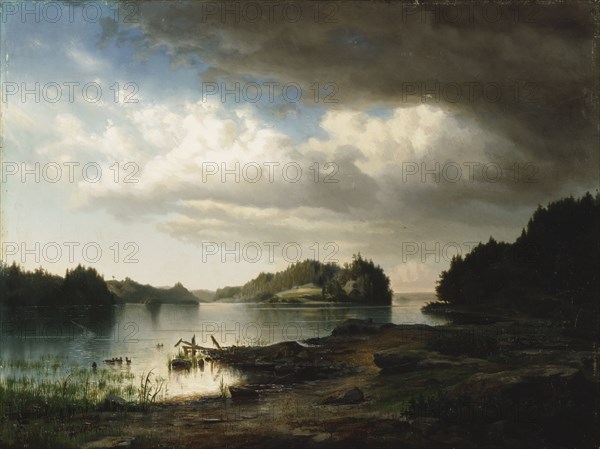 Finnish lake landscape, 1854. Creator: Werner Holmberg.