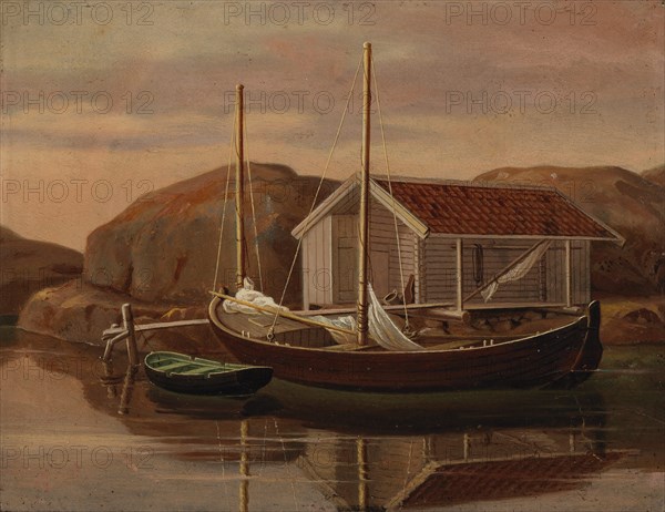 Quay and Boat Shed, 1850. Creator: Wilhelm von Wright.