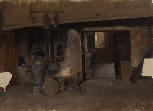 Interior of a German farmhouse, 1850-1855. Creator: Karl Anders Ekman.