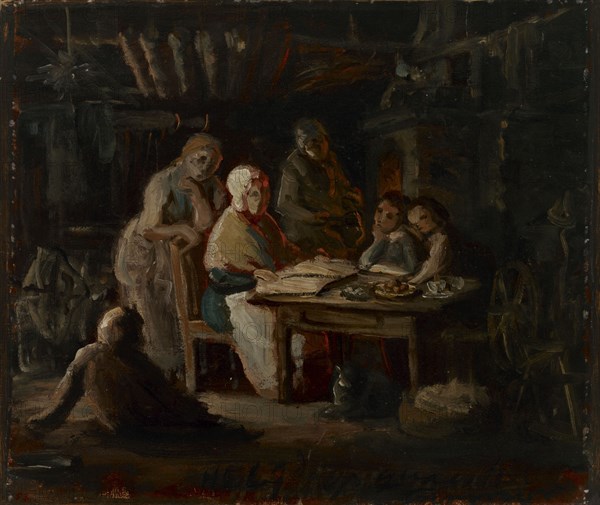 Sunday evening at Grandma's (Grandma's birthday), sketch, 1861. Creator: Robert Wilhelm Ekman.