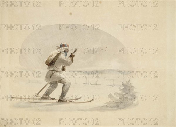 Laplander Skiing, 1850-1855. Creator: Karl Anders Ekman.