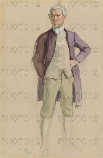 Man in Rococo Attire (F.E. Sillanpää), study for the mural Meeting of the Aurora Society, 1916. Creator: Eero Jarnefelt.