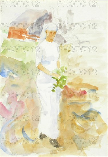 A woman in white in a garden. Creator: Maria Wiik.