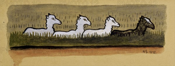 Sheep in Line, 1895. Creator: Hugo Simberg.