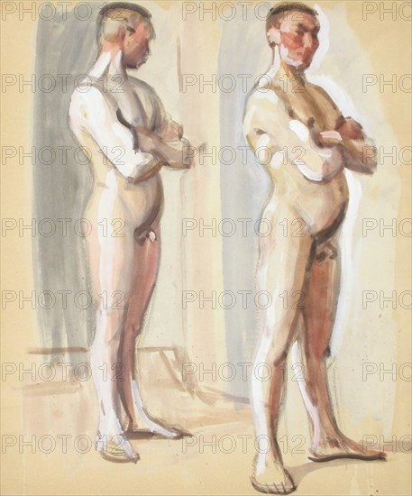 Standing man, two nudes, c1910s. Creator: Verner Thome.