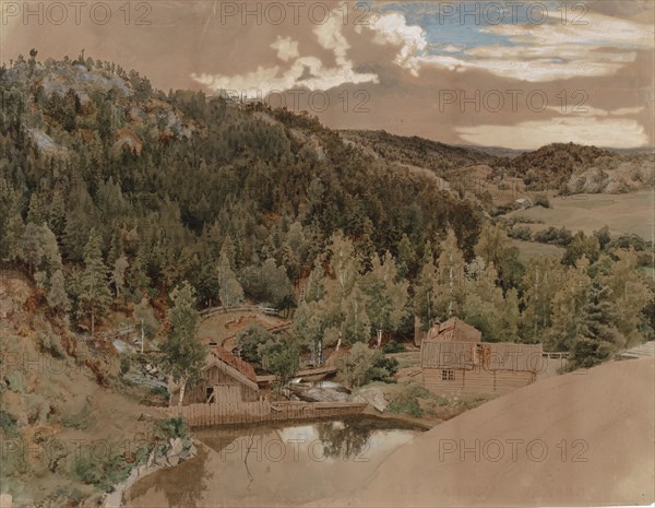 Mill dam, 1858. Creator: Werner Holmberg.