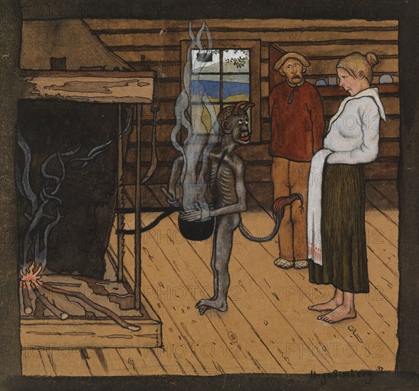 The Poor Devil by the Fire; The Devil by the Pot, 1897. Creator: Hugo Simberg.