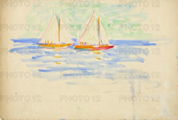 Two sailboats. draft, c1910s. Creator: Verner Thome.