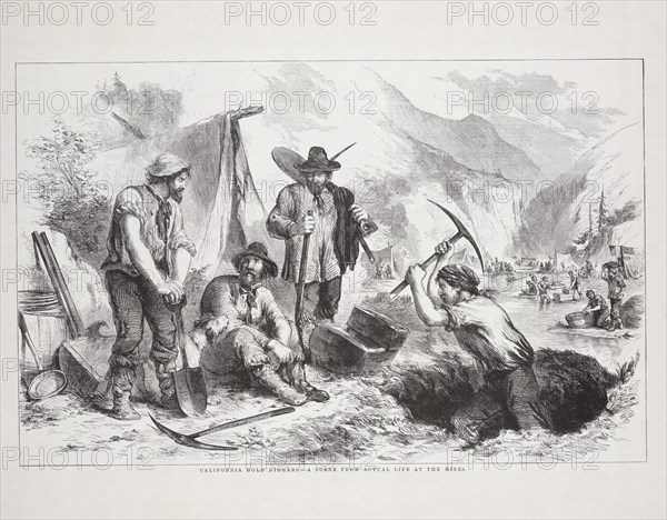 California gold diggers, a scene from actual life at the mines. Creator: Andrew, John (1815-1875).