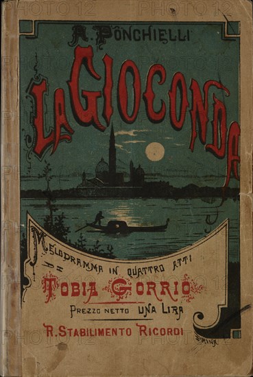 Cover of the libretto for the opera "La Gioconda" by Amilcare Ponchielli, 1876. Creator: Anonymous.