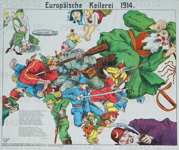 European brawling 1914. European satirical map, 1914. Creator: Anonymous.