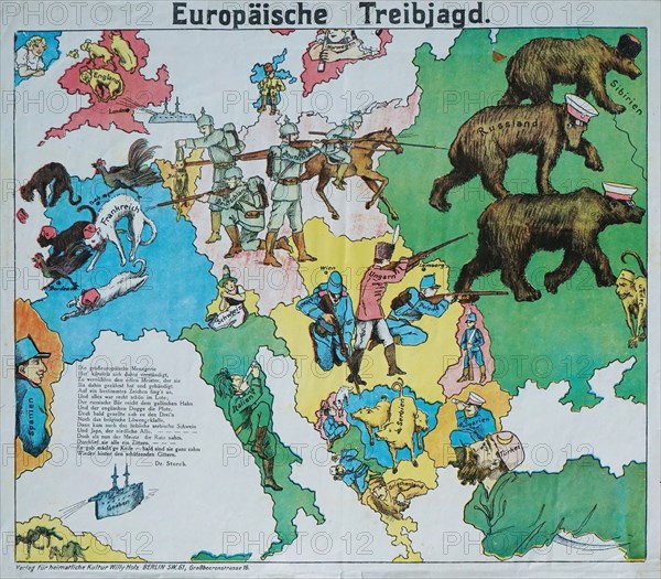 European Beating Hunt. European satirical map, 1914. Creator: Anonymous.